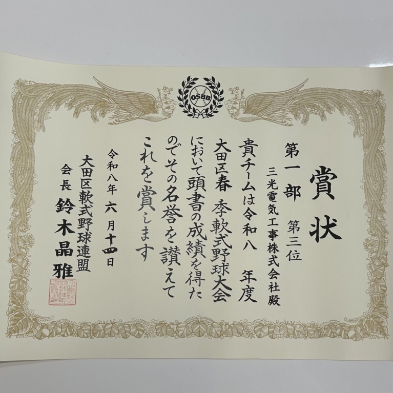 賞状とトロフィー